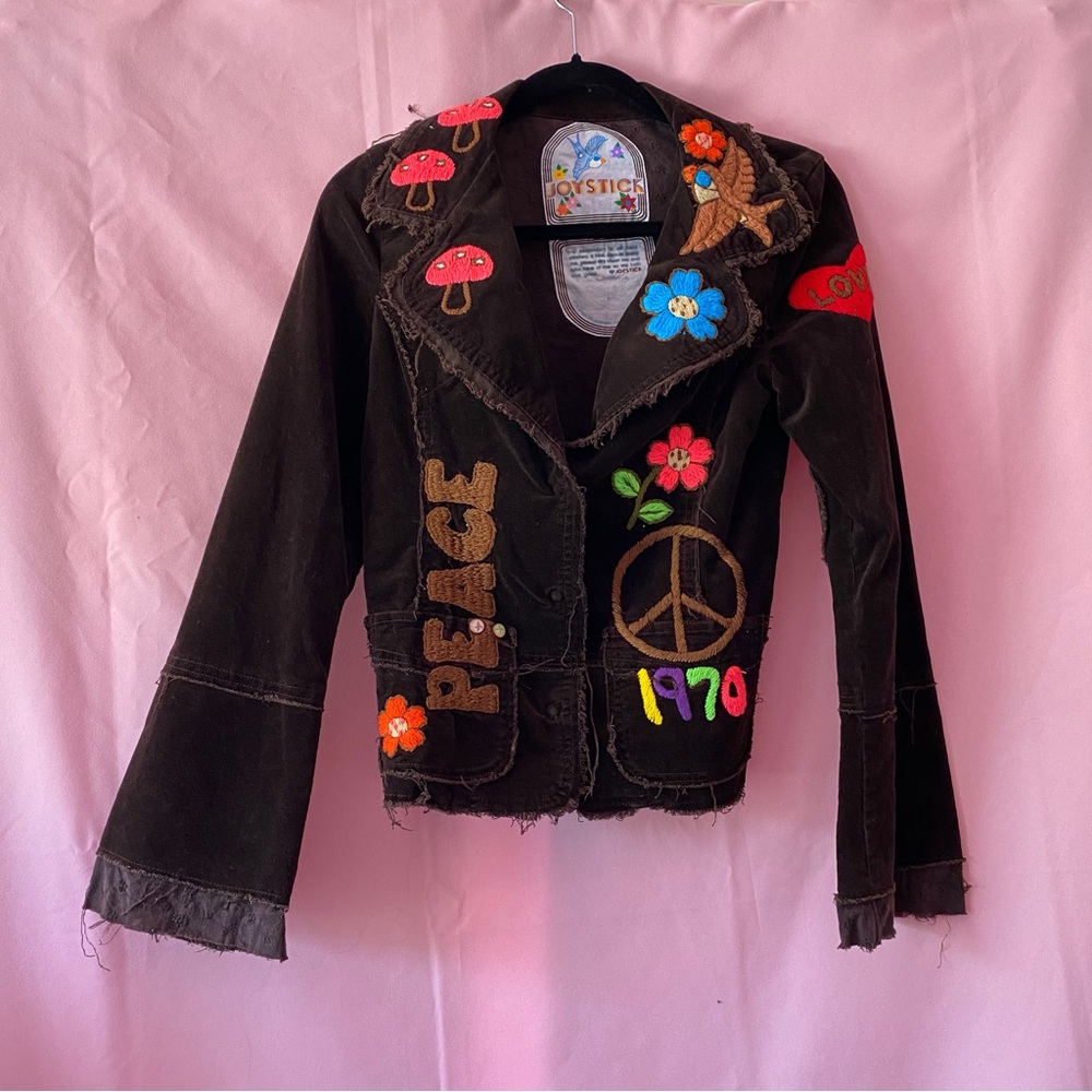 1970 Johnny Was Vintage Joystick Embroidered Brown Corduroy Blazer Jacket Large